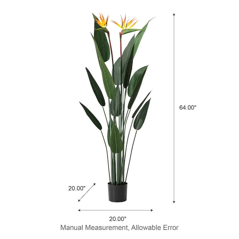 Glitzhome 5.25ft. Faux Bird of Paradise Simulates Plants in Pot - 20.00"D X 64.00"H