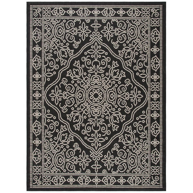 SAFAVIEH Courtyard Ersilia Indoor/ Outdoor Rug - 8' x 11' - Black/Beige