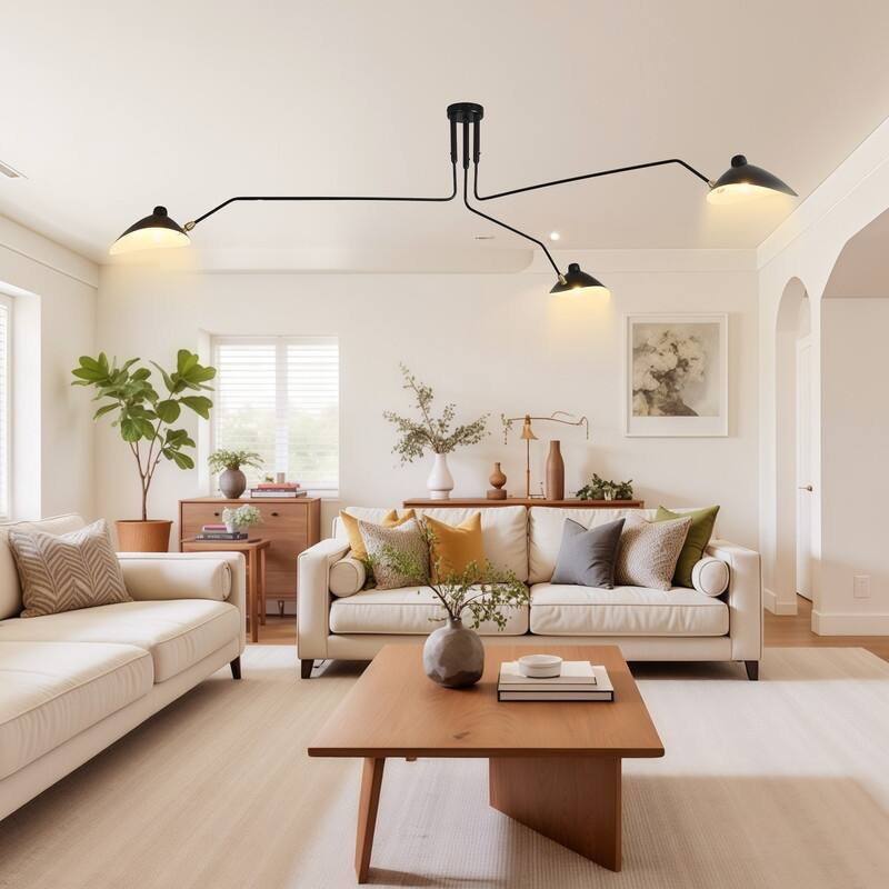 3 Arms Chandelier Mid Modern Chandelier Ceiling Light - Black - 53.1 in