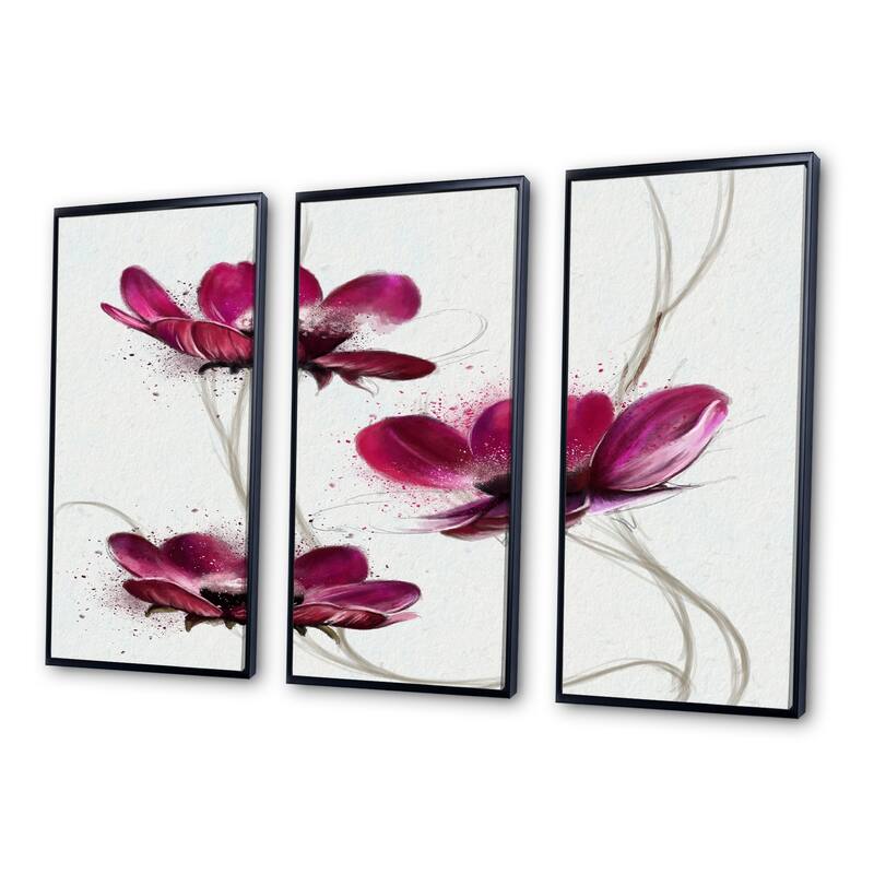 Designart "Lovely Red Watercolor Poppies" Floral Framed Art Set of 3