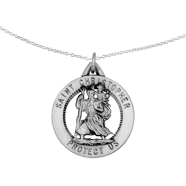 Sterling Silver Saint Christopher Pendant with 18-inch Cable Chain by Versil. Opens flyout.