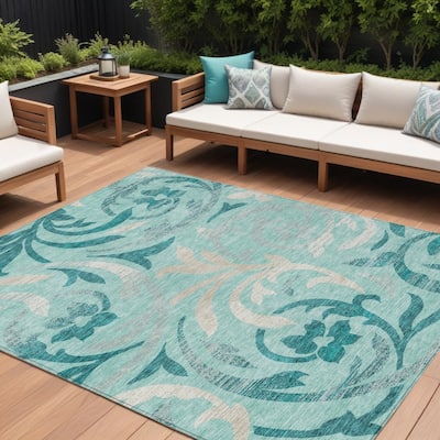 HomeRoots Floral Transitional Rectangle Outdoor Rug