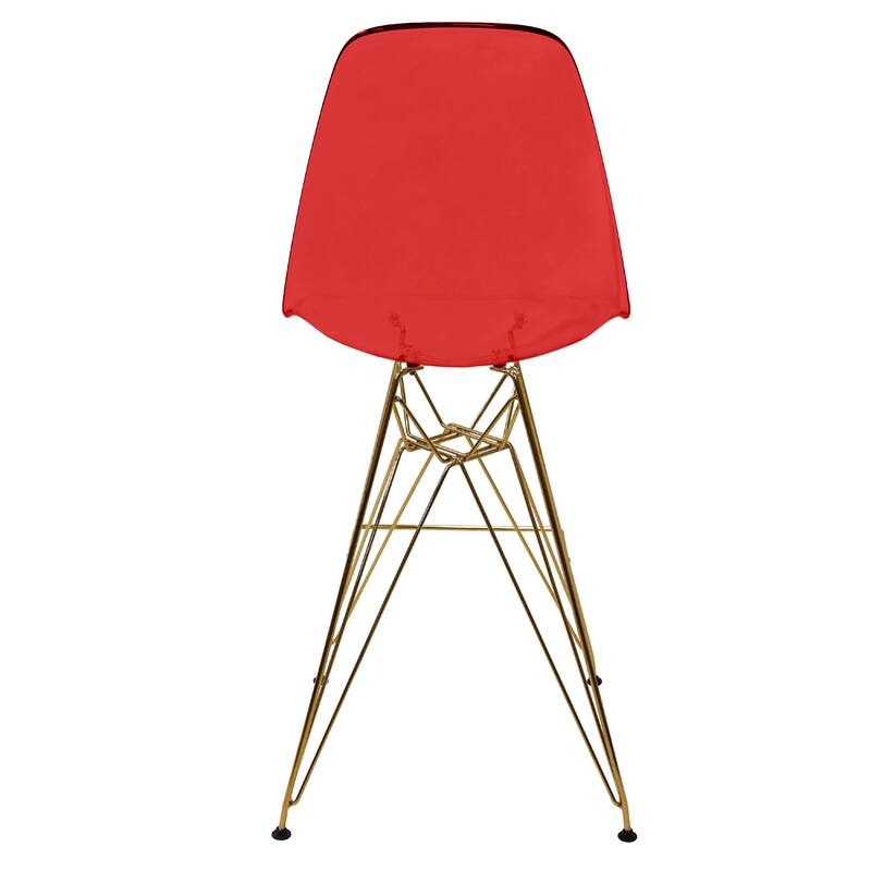 Cresco Acrylic Bar Stool with Gold Chrome Steel Base and Footrest - Counter Height Chair for Kitchen or Dining Area Set of 2