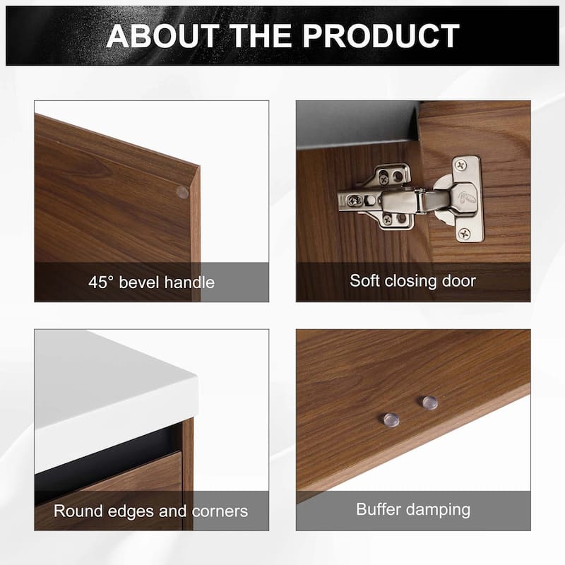 Oak 36 Inch Bathroom Vanity with resin Countertop Sink