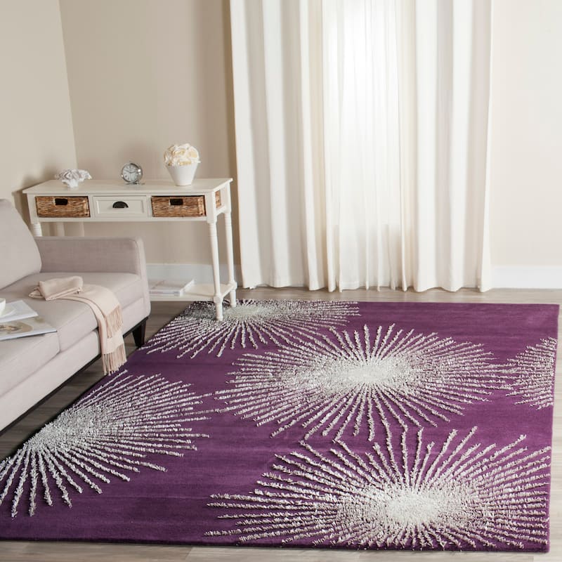 SAFAVIEH Handmade Soho Miyase Burst New Zealand Wool Rug - 9'6" x 13'6" - Purple/Ivory