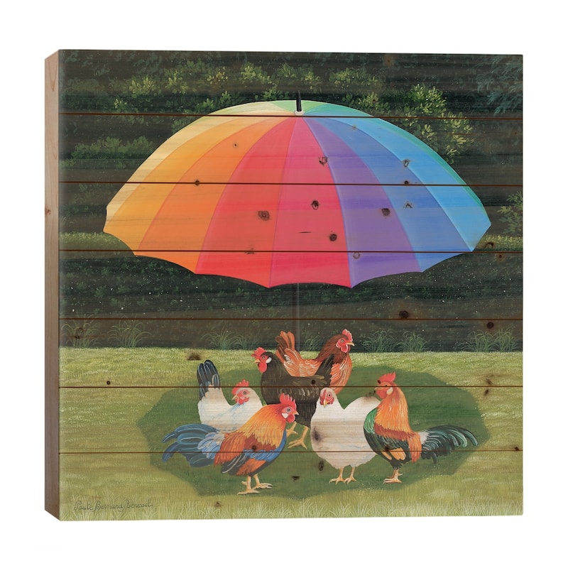 Rainbow Gathering Print On Wood by Paule Bernard Roussel - Multi-Color - 26x26x1.5