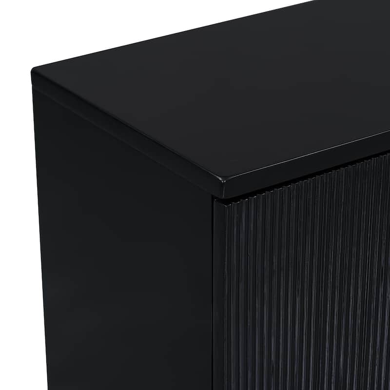 Roomfitters Four-Door Cabinet with Vertical Stripes and Wavy Design, Ideal Storage Solution for Hallway, Living Room