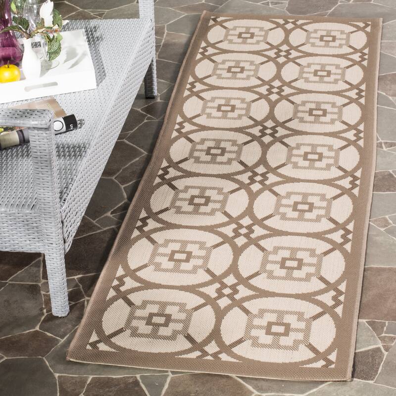 SAFAVIEH Courtyard Gaye Indoor/ Outdoor Waterproof Patio Backyard Rug - 2'3" x 6'7" Runner - Beige/Dark Beige