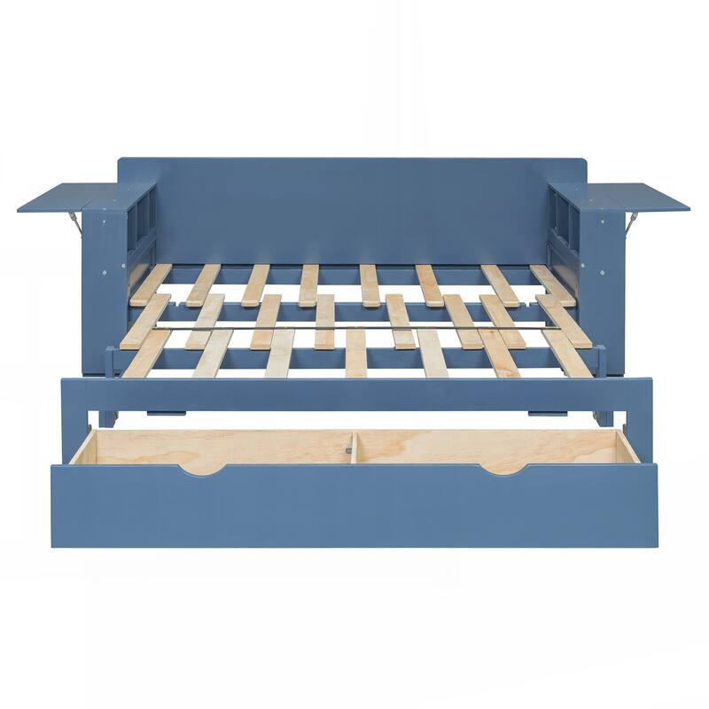 Full Size Daybed with Removable Desk, Storage Drawers & Hydraulic Side Table