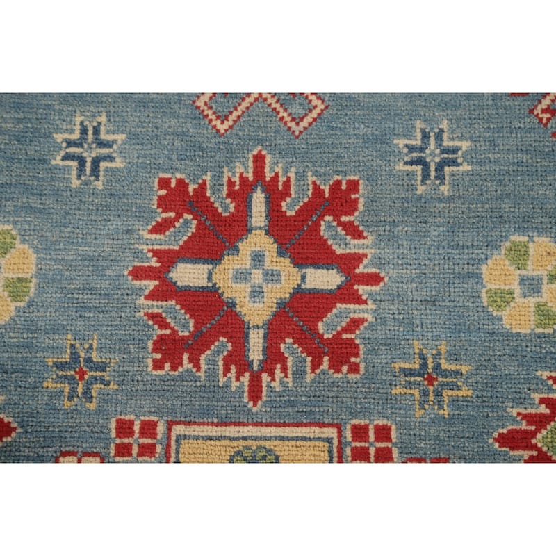 Blue Traditional / Geometric Kazak Area Rug Handmade Wool Carpet - 5'11" x 9'5"
