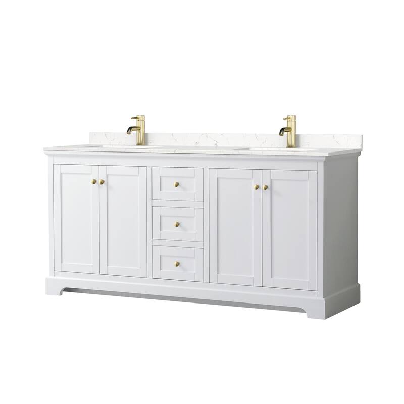Wyndham Collection Avery 72" Free Standing Double Basin Vanity Set - White / Carrara Cultured Marble Top / Brushed Gold