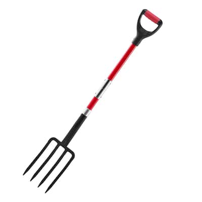 Red and Black Manganese Steel Digging Fork with Ergonomic Fiberglass Handle and Non-Slip Grip - 44.88 in x 6.89 in
