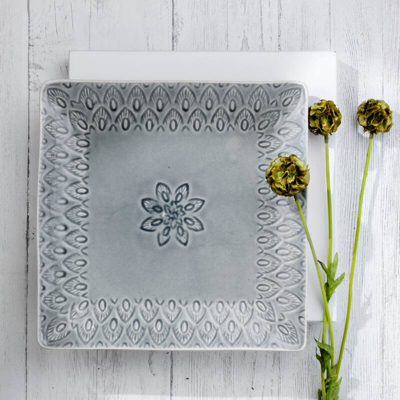 Euro Ceramica Peacock 5 Piece Square Serving Set in Grey