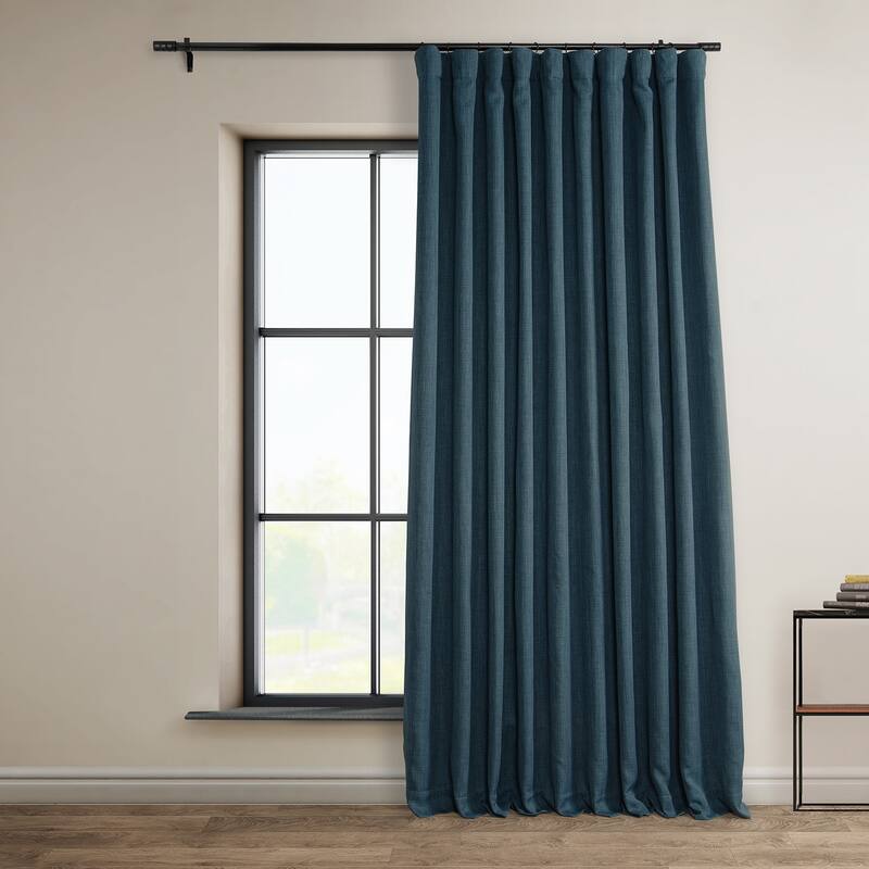 Exclusive Fabrics Faux Linen Extra Wide Room Darkening Curtain Panel - 100 X 84 - Story Blue
