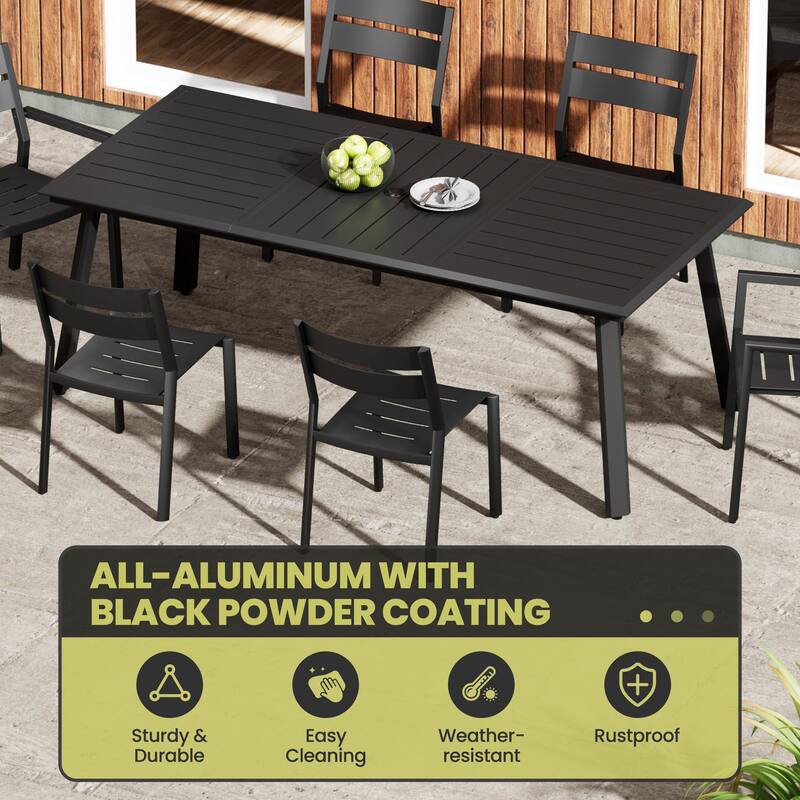 7/9 Piece Outdoor Patio Dining Set Aluminum Dining Table with Umbrella Hole and Stackable Chairs
