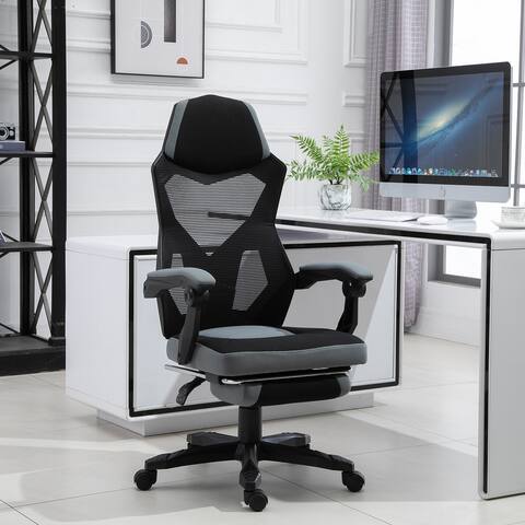 Vinsetto Home Office Chair Adjustable Height Recliner with Retractable Footrest, Mesh Back - 28.5*22.75*46.5