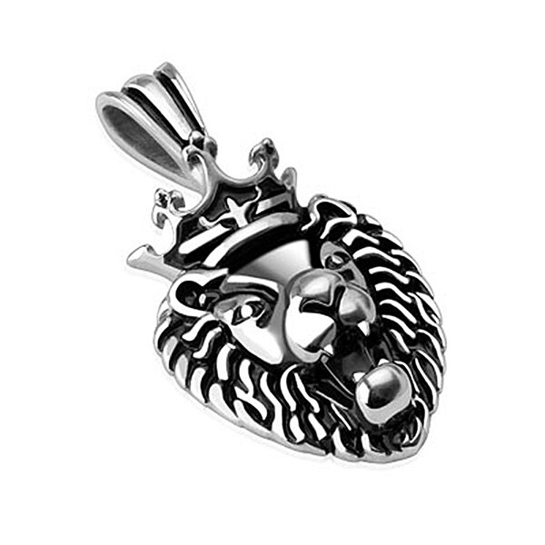 Crowned Lion Stainless Steel Pendant (30.5 mm Width)