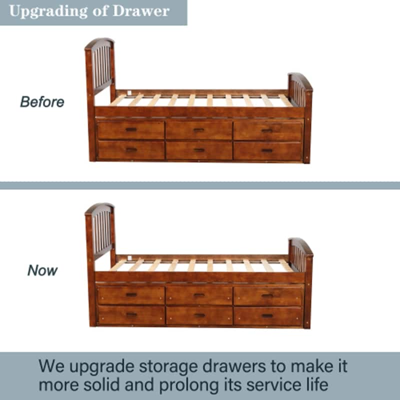 Twin Size Platform Storage Bed Wood Bed with 6 Drawers