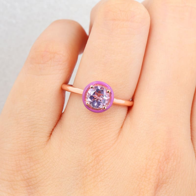 Miadora 5/8ct TGW Amethyst Purple Enamel Halo Solitaire Ring in Rose Plated Sterling Silver
