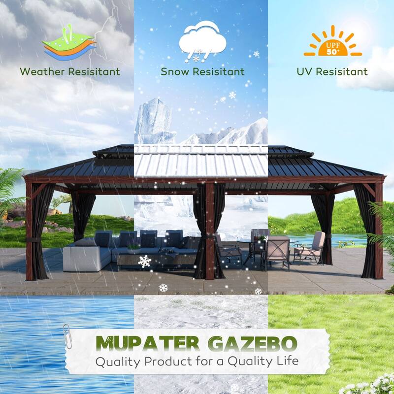 VEIKOUS Outdoor Premium Gazebo with Galvanized Steel Double Roof, Aluminum Frame, and High-Quality Nettings