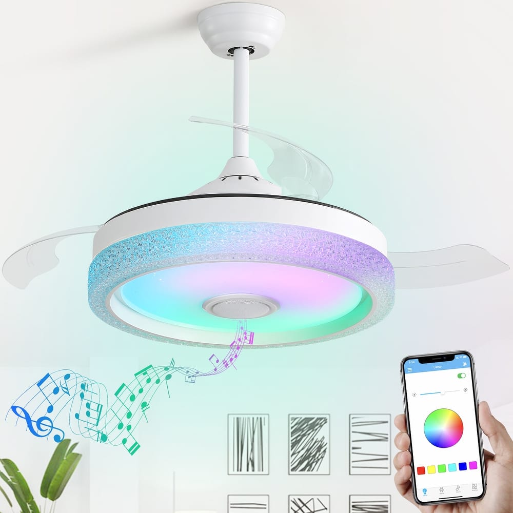 42" 48'' Smart Retractable White Ceiling Fan Light with Remote and APP Control