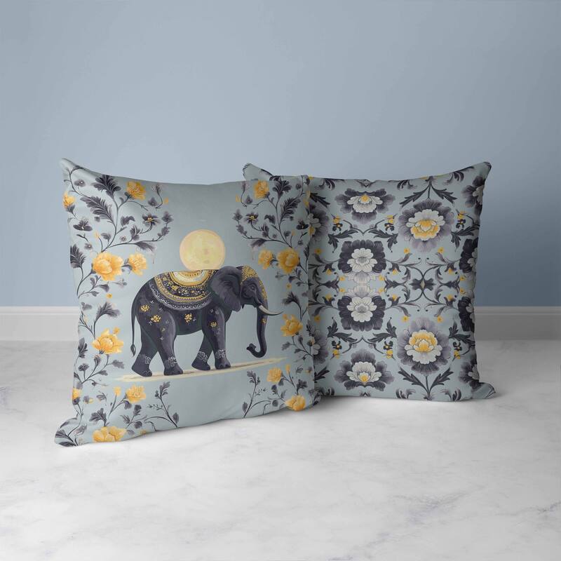 Moonbeam Elephant Faux Suede Reversible Throw Pillow Mint and Gray