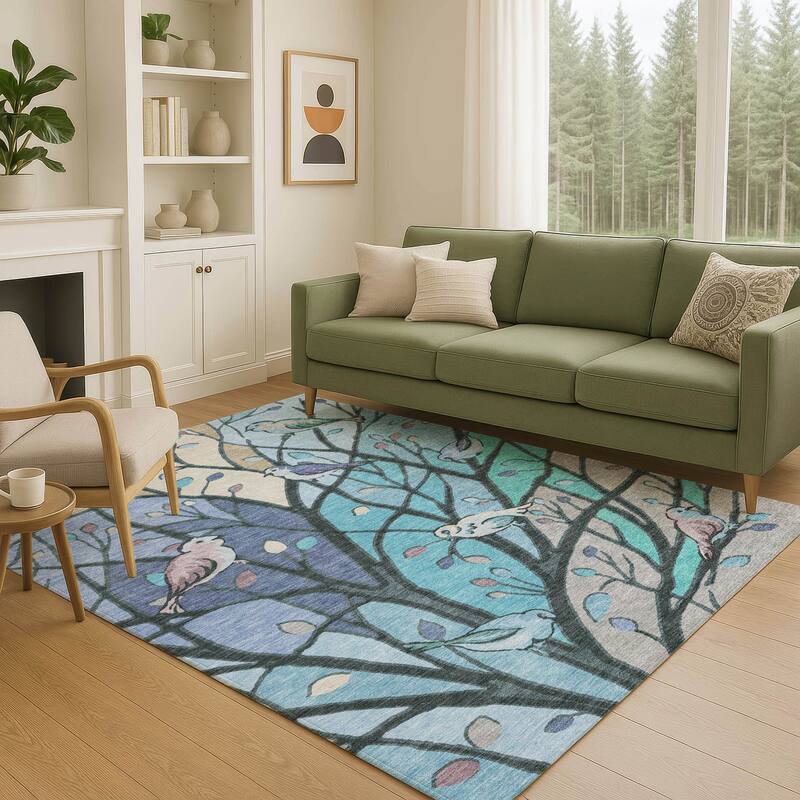 Machine Washable Indoor/ Outdoor Bird Mosaic Chantille Rug
