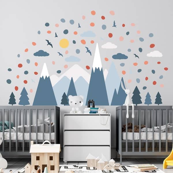 slide 2 of 7, Blue Mountains and Dalmatian Dots Nursery Kids Room Wall Stickers Decorations Decals DIY