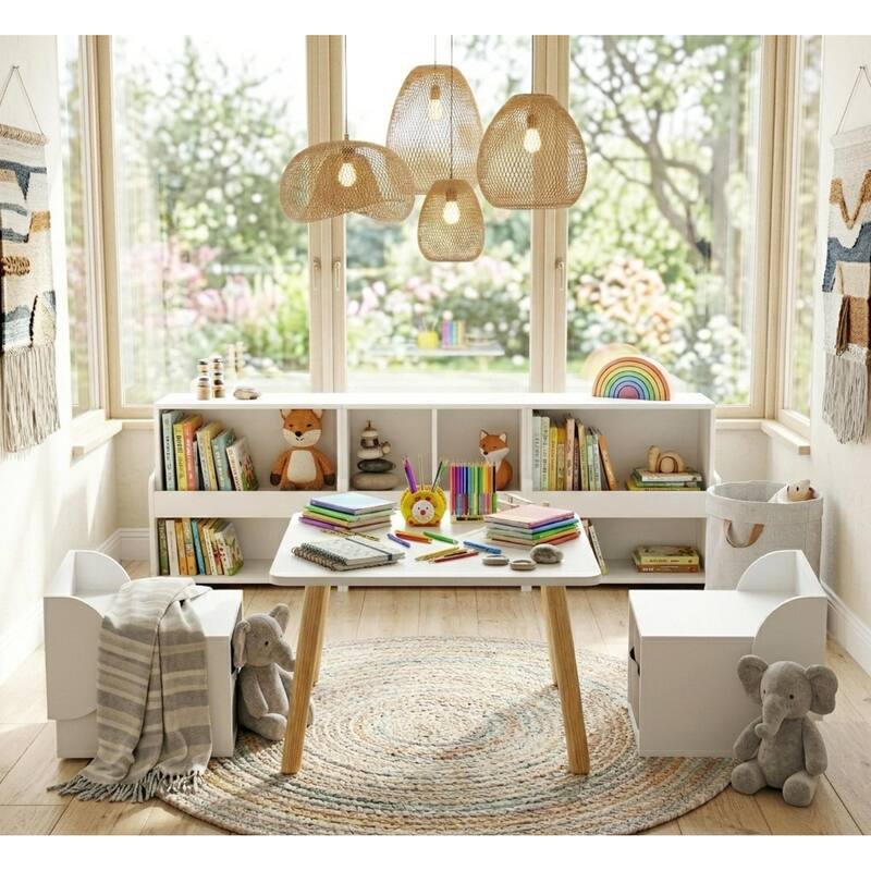 Kids Table and 2 Chair Set with Storage Bins, 3-Piece Toddler Activity Play Table for Arts & Crafts, Reading, Drawing