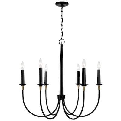 Amara 6-light Matte Black/ Brass Medium Chandelier