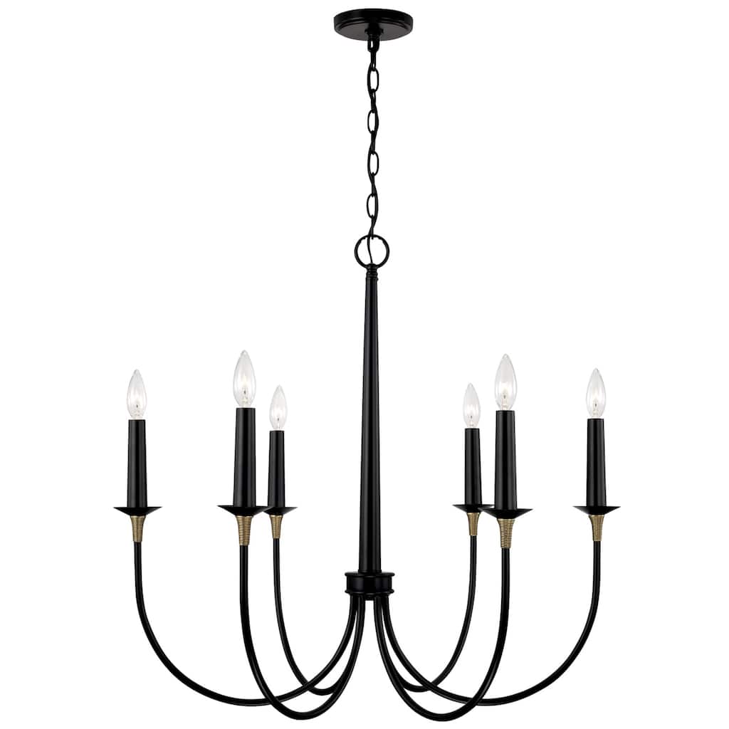 Amara 6-light Matte Black/ Brass Medium Chandelier