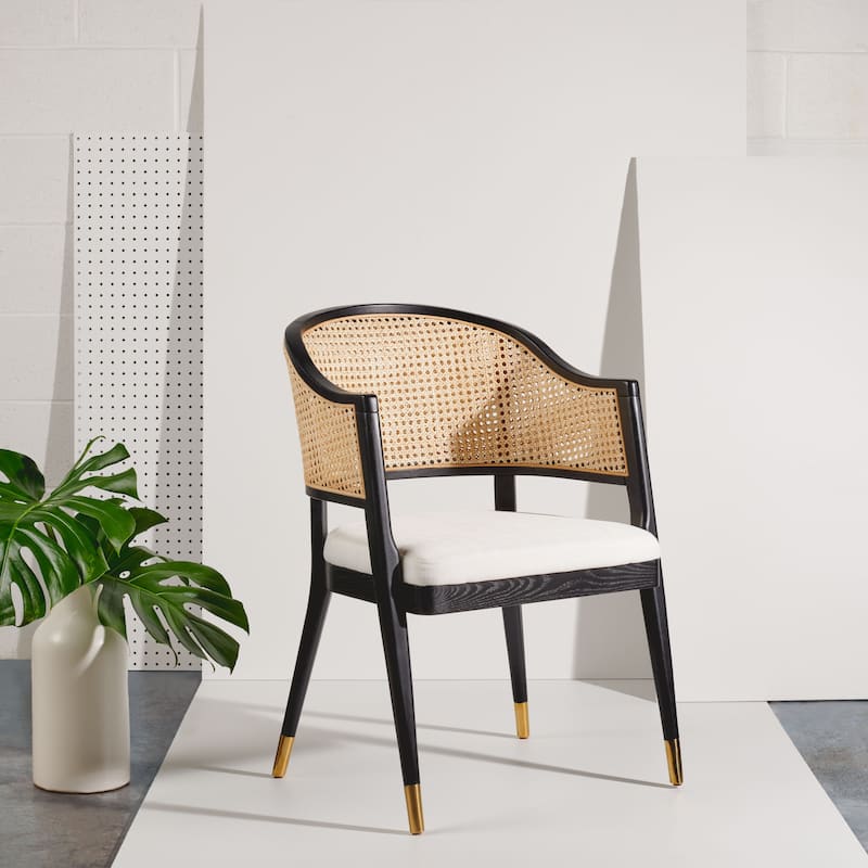 SAFAVIEH Couture Dominica Rattan Dining Chair - 23.4" W x 22.8" L x 33.6" H - 23"W x 23"D x 34"H - Black/Natural