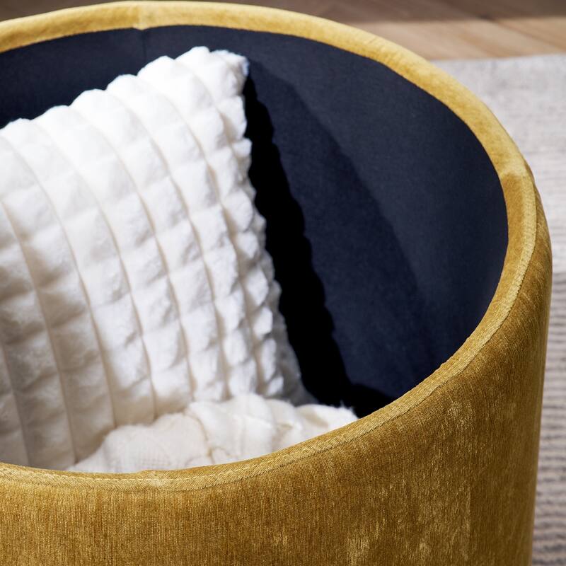 2-Piece Set Round Chenille Storage Ottoman, Equipped with a Drum Shaped Small Stool, Storage Space, and MDF Made Desktop Panel