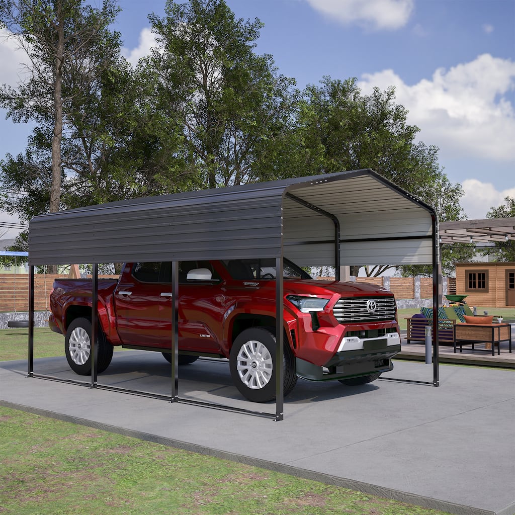 GDFStudio - Oliver Heavy Duty Outdoor Metal Carport with Waterproof Tarpaulin and Reinforced Base