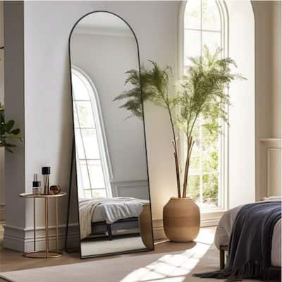 HOMLUX Arched Free Stand Mirror 18"x58" in Gold Full Length Mirror with Stand, Black Wall Mounting Full Body Mirror
