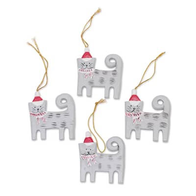 Novica Handmade Christmas Kitten Wood Ornaments (Set Of 4)