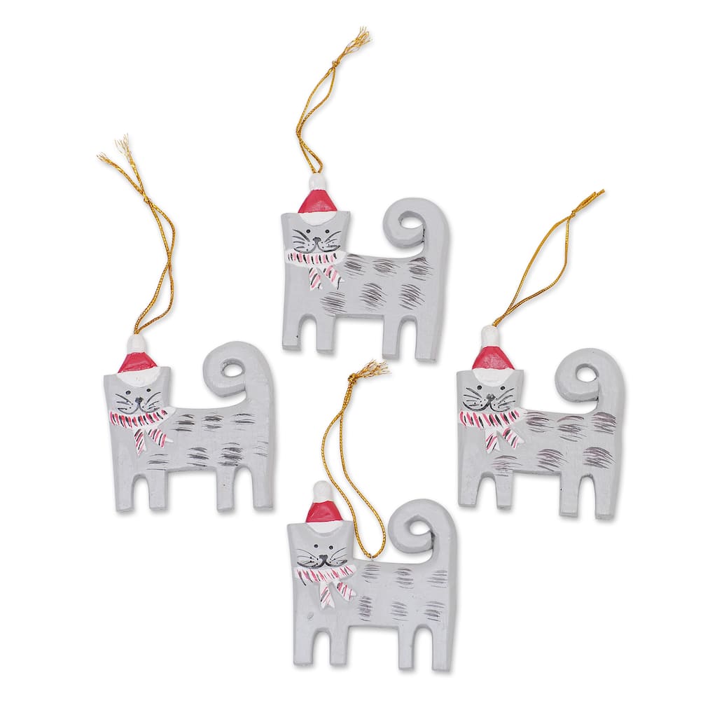 Novica Handmade Christmas Kitten Wood Ornaments (Set Of 4)
