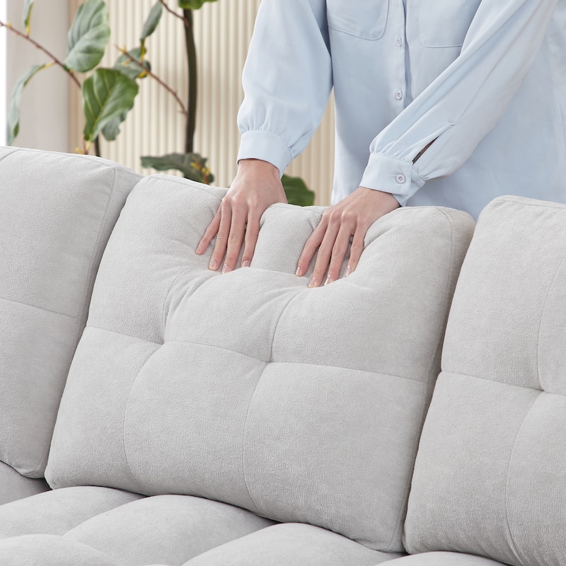 78.75" Reclining Pull-Out L-Shaped Sectional Sofa with USB, Storage, Pocket, LIGHT GREY Chenille