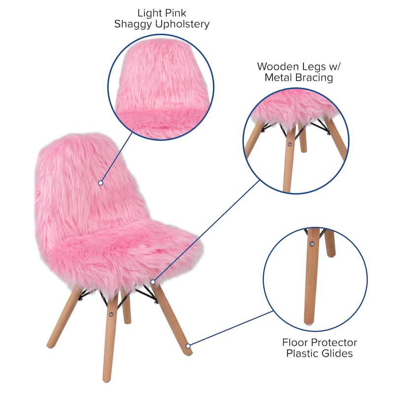 Kids Shaggy Dog Accent Chair - Desk Chair - Playroom Chair - 14"W x 14"D x 23.5"H