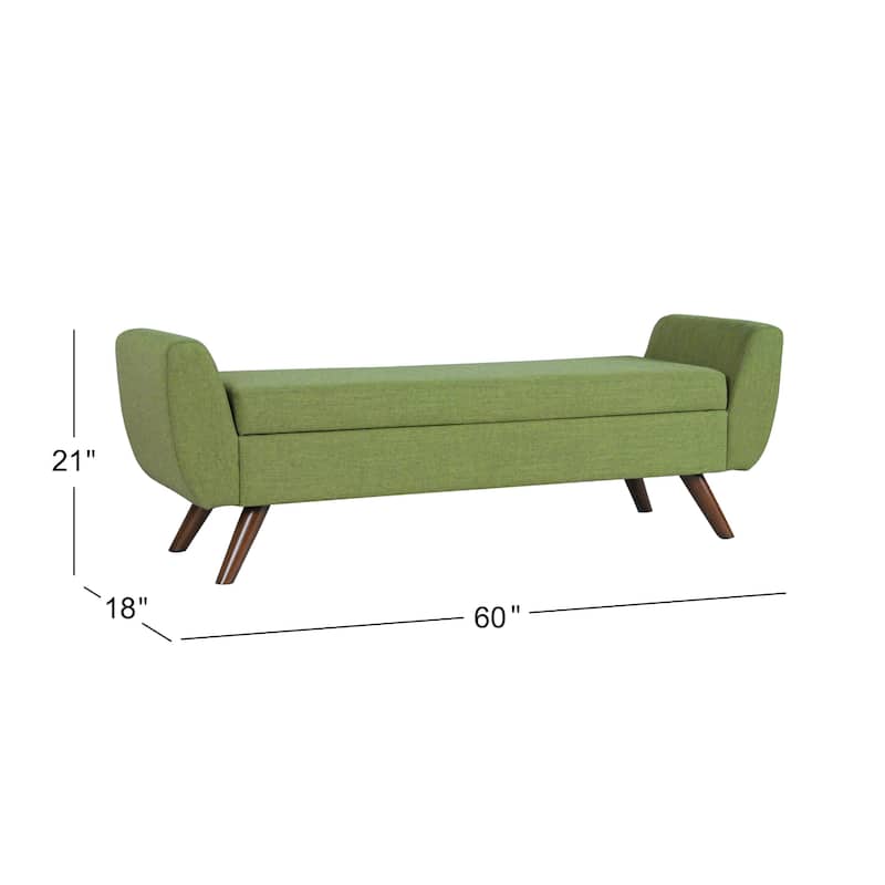 Rae Storage Bench Ottoman with Arms, Olive Green Woven Fabric, 60 Inch