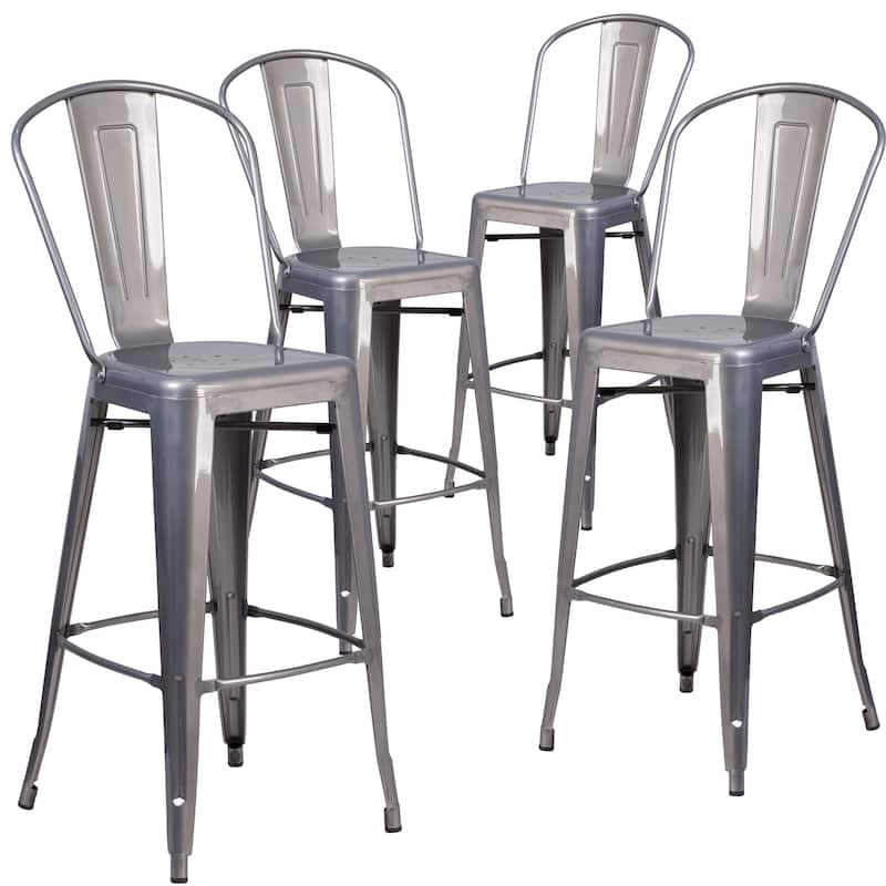 4 Pack 30" High Clear Coated Indoor Barstool with Back - 17.75"W x 22.5"D x 46.5"H - 17.75"W x 22.5"D x 46.5"H - Clear Coated