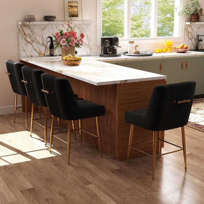 Modern Velvet 39'' H Metal Leg Counter or Bar Stools Set of 4 - Black