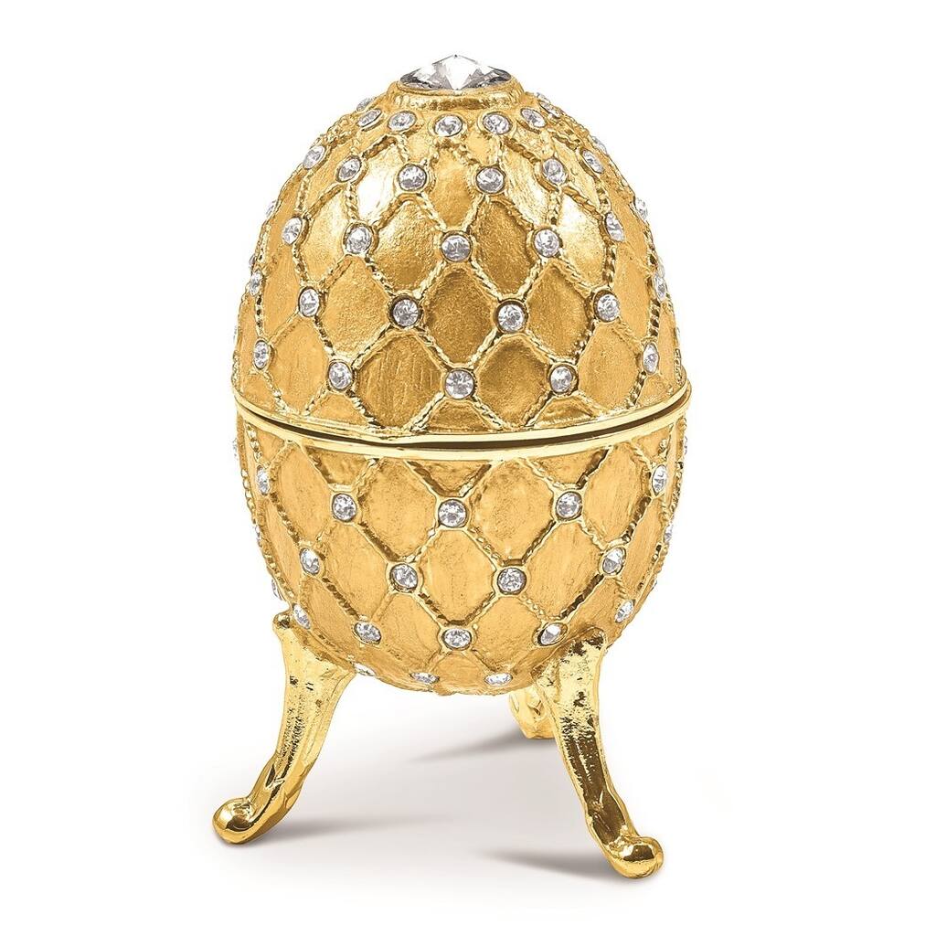Curata Pewter Crystals Gold-Tone Enameled Royal Gold (Plays Swan Lake) Musical Egg on 18 Inch Necklace