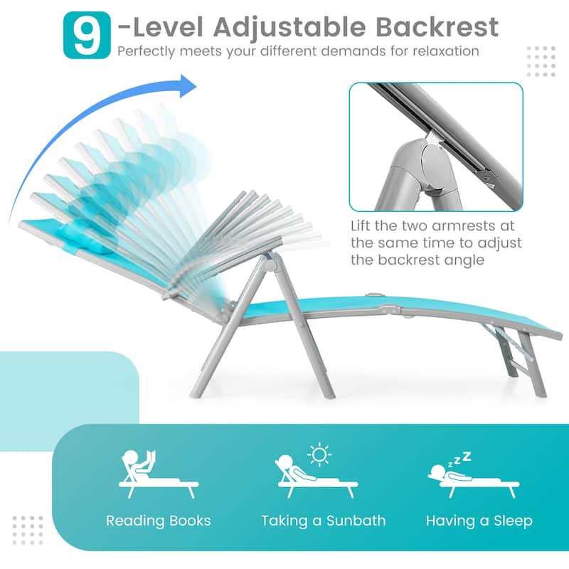Gymax Folding Chaise Lounge Chair Recliner Cushion Pillow Adjustable