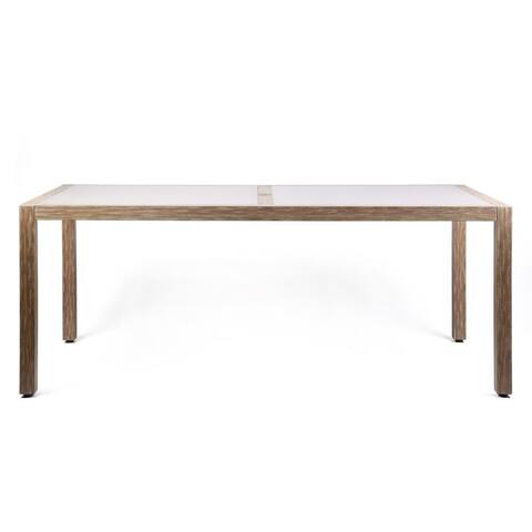 Wooden Outdoor Dining Table with Concrete Inserted Top, Brown