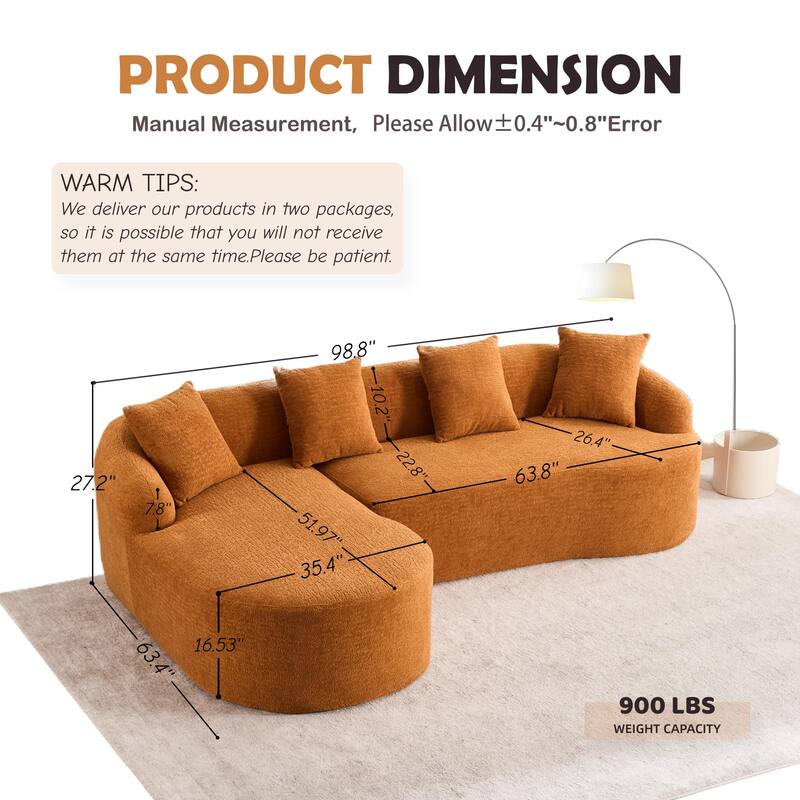 Full Compression Sponge L-Shape Sectional Sofa with Curved Chaise