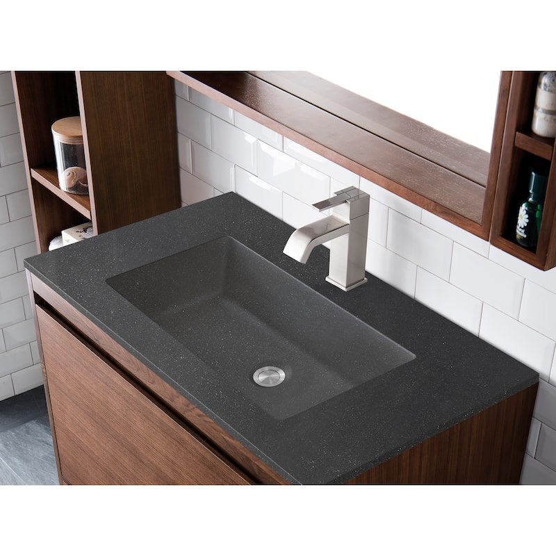 James Martin Vanities Mantova 35.4" Single Vanity Cabinet, Mid-Century Walnut - No Base, Charcoal Black Top