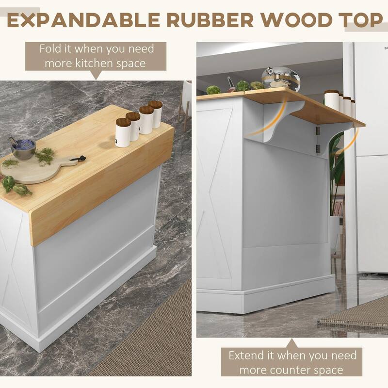 Kitchen Island with Breakfast Bar, 2 Drawers, Adjustable Shelves