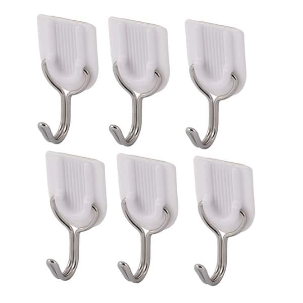 Home Kitchen Wall Plastic Self Adhesive Hooks Hangers White 6pcs