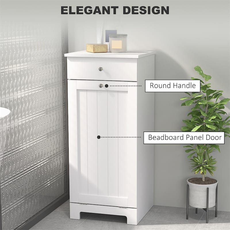 White Laundry Hamper Cabinet with Tilt Out Hamper Drawer and Foldable Bag MDF for Bathroom or Bedroom Organization